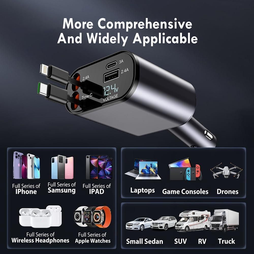 Kartezora 4 in 1 Retractable Car Charger