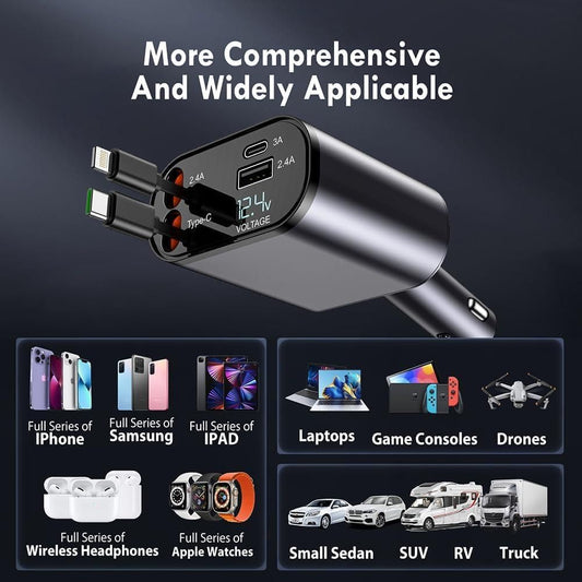 Kartezora 4 in 1 Retractable Car Charger